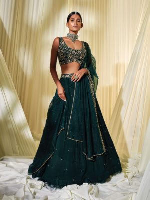 Disha Muchhala - BOTTLE GREEN LEHENGA SET - Image 2