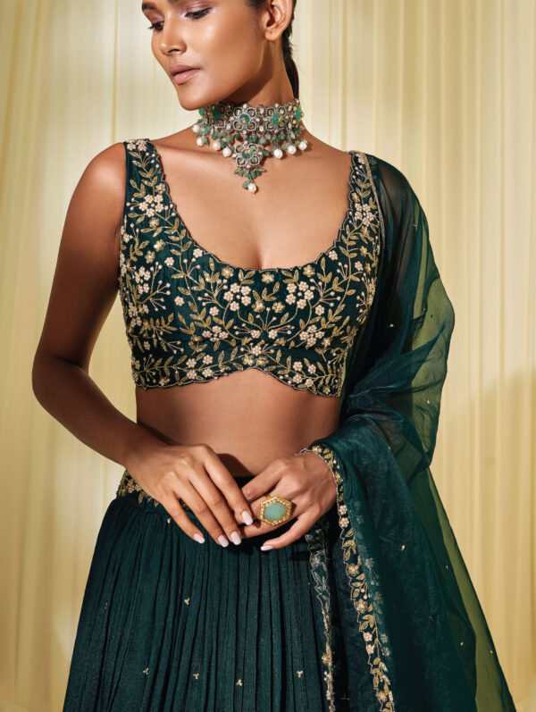 Disha Muchhala - BOTTLE GREEN LEHENGA SET