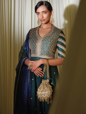 Disha Muchhala - BOTTLE GREEN ANARKALI SET - Image 2