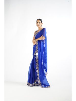 Vvani Vats Royal Blue Mirror Scallop Saree Set - Image 2