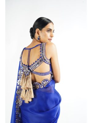 Vvani Vats Royal Blue Mirror Scallop Saree Set - Image 5