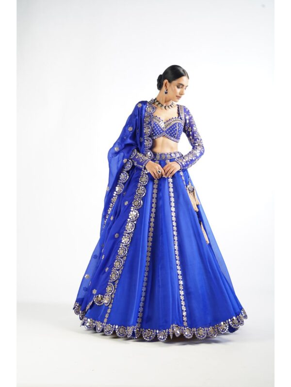 Vvani Vats Royal Blue Embellished Blouse And Lehenga Set