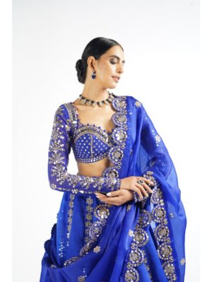 Vvani Vats Royal Blue Embellished Blouse And Lehenga Set - Image 3