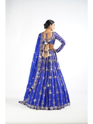 Vvani Vats Royal Blue Small Flower Linear Lehenga Set - Image 2