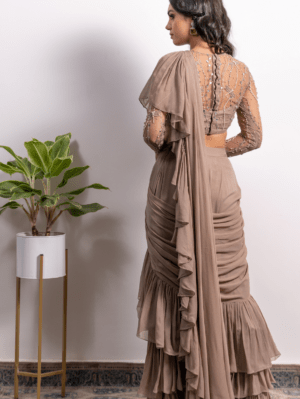Silky Bindra - FRILL PRE-DRAPED SAREE WITH EMBROIDERED BLOUSE - Image 4