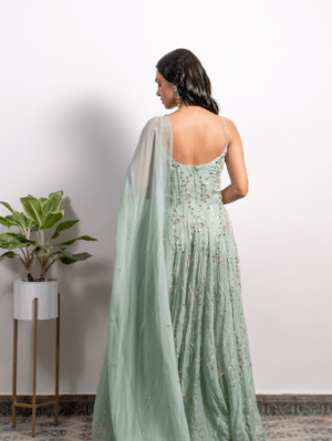 Silky Bindra PEARL STRAP EMBROIDERED PANELLED ANARKALI WITH DUPATTA - Image 4