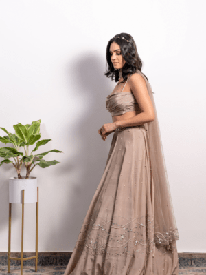 Silky Bindra COWL TOP WITH EMBROIDERED LEHENGA AND DUPATTA - Image 3