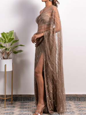 Silky Bindra - HIGH SLIT EMBROIDERED SAREE WITH TIE-UP BLOUSE - Image 2