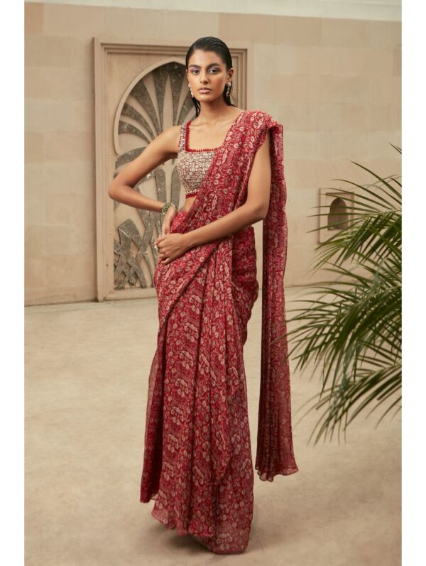 Ridhima Bhasin RED PRINTED CLASSIC PRE-DRAPED SAREE
