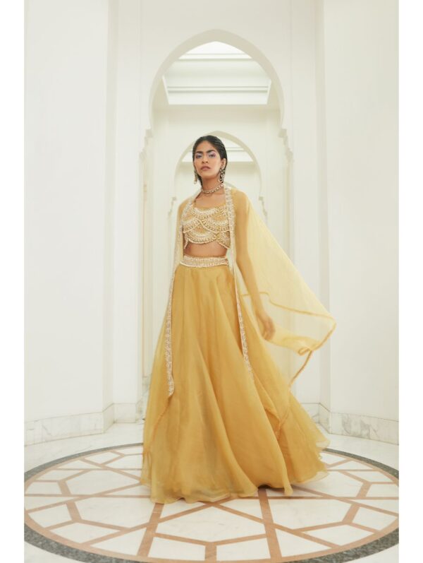 Ridhima Bhasin SUNRISE YELLOW PEARL EMBROIDERED SKIRT SET