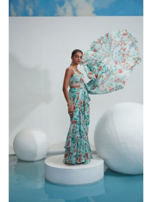 Mahima Mahajan - Ruffle Embroidered  saree - Image 3