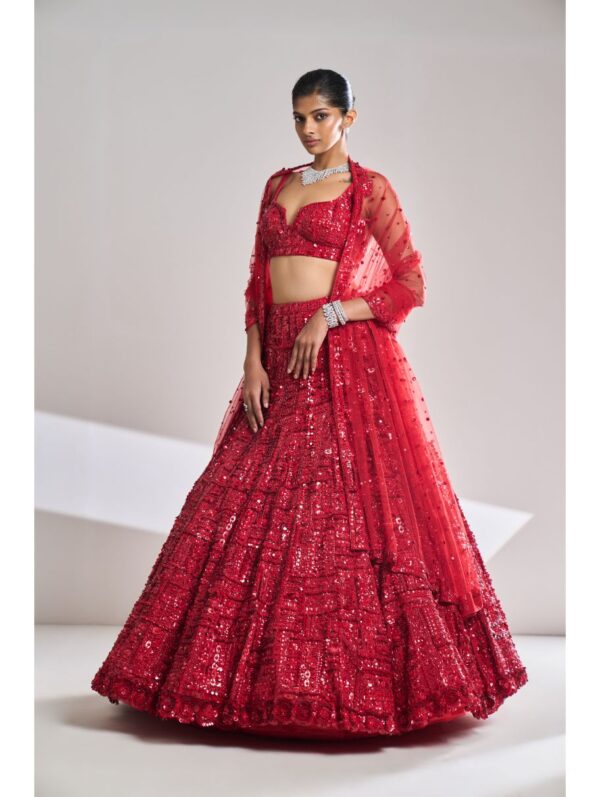 Seema Gujral - Red Sequin Lehenga Set