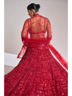 Seema Gujral - Red Sequin Lehenga Set - Image 2