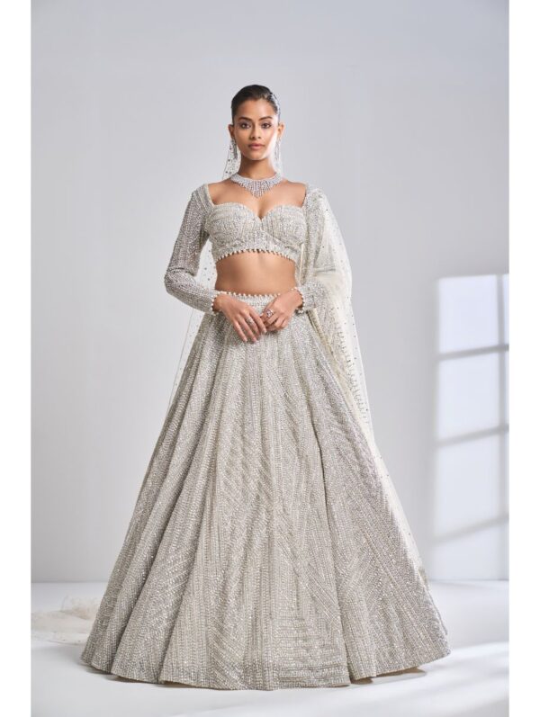 Seema Gujral - Silver Pearl Lehenga Set