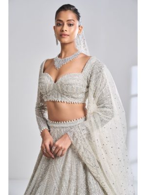 Seema Gujral - Silver Pearl Lehenga Set - Image 2