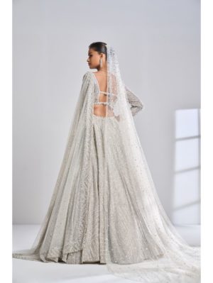 Seema Gujral - Silver Pearl Lehenga Set - Image 3