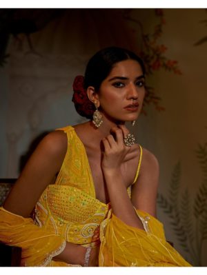 Aayushi Maniar-YELLOW BANDHINI CORSET LEHENGA - Image 6