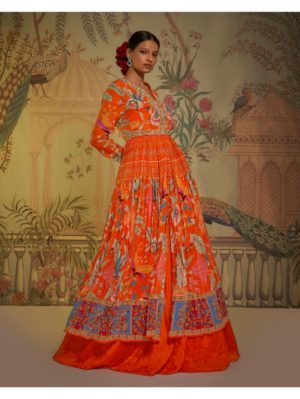 Aayushi Maniar- TANGERINE ANARKALI LEHENGA - Image 4