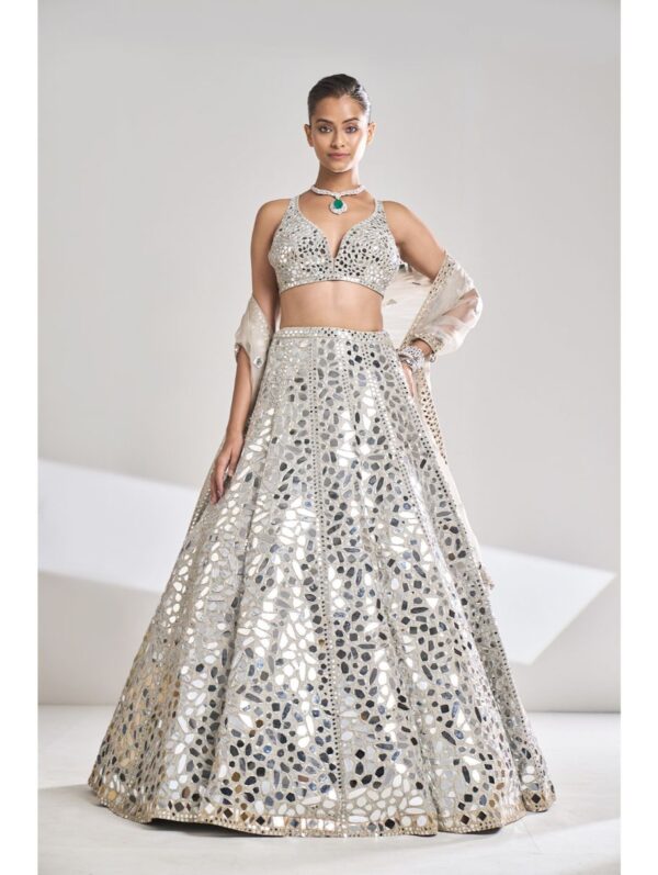 SEEMA GUJRAL – Silver Mirror Lehenga Set