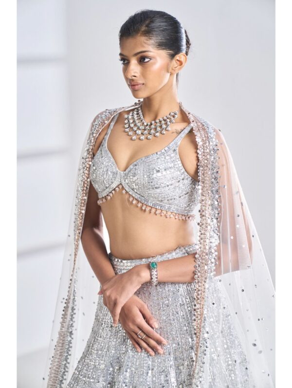 SEEMA GUJRAL – Silver Rose Gold Lehenga Set