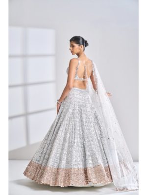 SEEMA GUJRAL – Silver Rose Gold Lehenga Set - Image 2