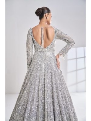 SEEMA GUJRAL – Silver Zardosi Lehenga Set - Image 4