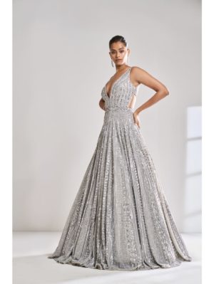 SEEMA GUJRAL – Silver Sequin Gown - Image 2