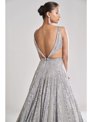 SEEMA GUJRAL – Silver Sequin Gown - Image 4