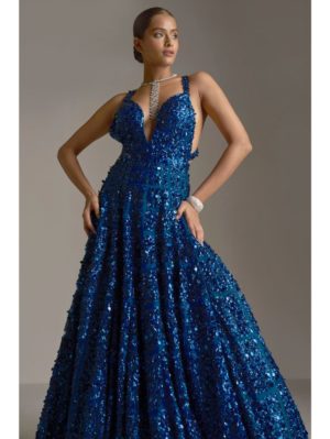 SEEMA GUJRAL – Persian Blue Sequin Gown - Image 2