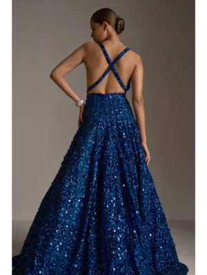 SEEMA GUJRAL – Persian Blue Sequin Gown - Image 3