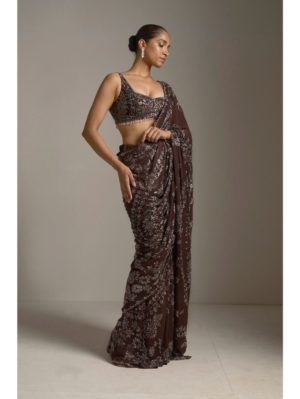 SEEMA GUJRAL – Wine Crystal Saree - Image 2