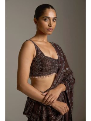 SEEMA GUJRAL – Wine Crystal Saree - Image 3