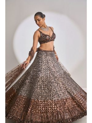 SEEMA GUJRAL – Chocolate Brown Lehenga Set - Image 2