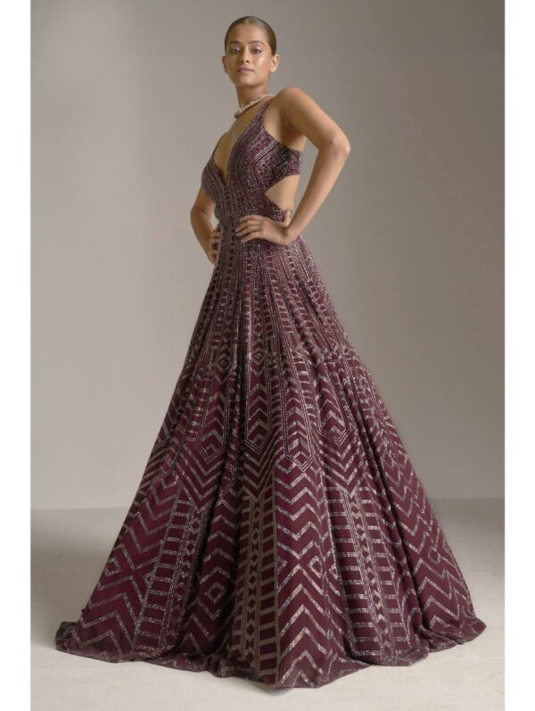 SEEMA GUJRAL – Dark Maroon Crystal Gown