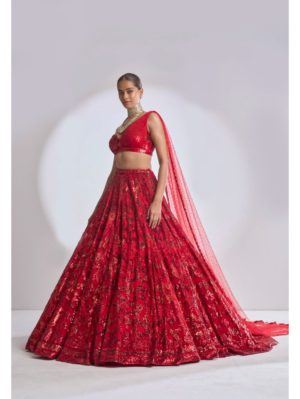 SEEMA GUJRAL – Red Trail Lehenga Set - Image 5