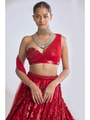 SEEMA GUJRAL – Red Trail Lehenga Set - Image 2