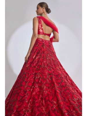 SEEMA GUJRAL – Red Trail Lehenga Set - Image 3