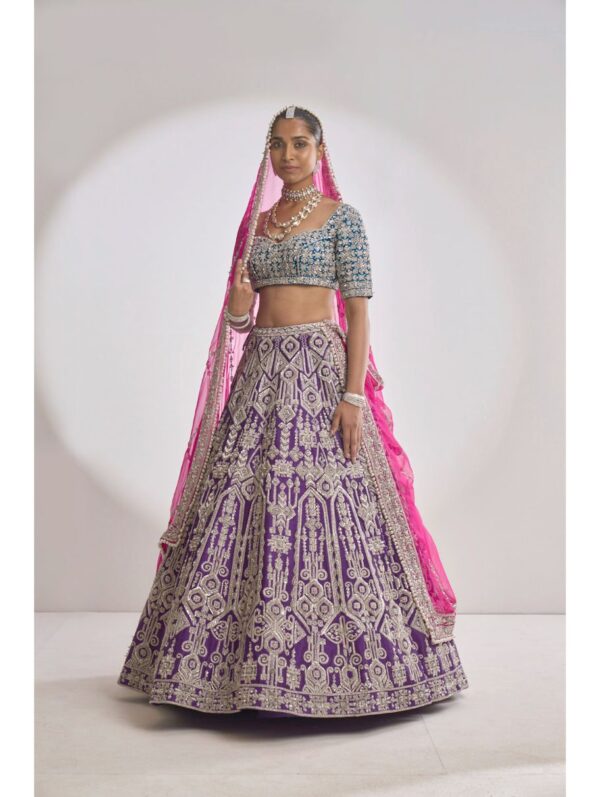 SEEMA GUJRAL – Multi-Coloured Silver Zardosi Lehenga Set