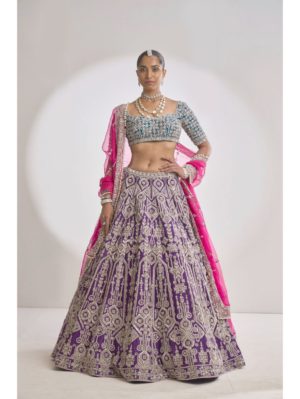 SEEMA GUJRAL – Multi-Coloured Silver Zardosi Lehenga Set - Image 2
