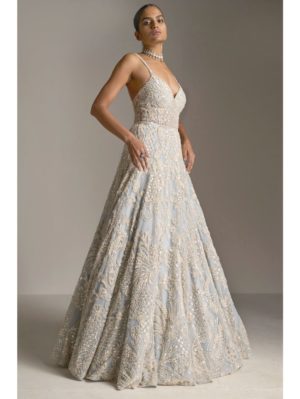 SEEMA GUJRAL – Ice Blue Pearl Gown - Image 3