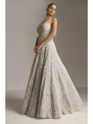 SEEMA GUJRAL – Ice Blue Pearl Gown - Image 2