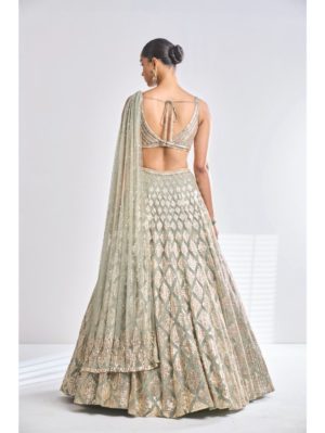 SEEMA GUJRAL – Sage Green Sequin Lehenga Set - Image 3