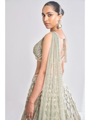 SEEMA GUJRAL – Sage Green Sequin Lehenga Set - Image 2