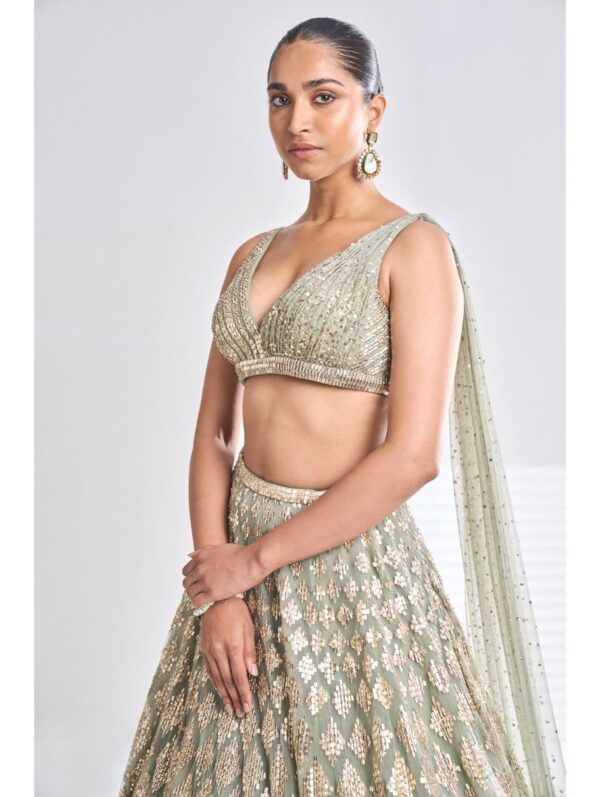 SEEMA GUJRAL – Sage Green Sequin Lehenga Set