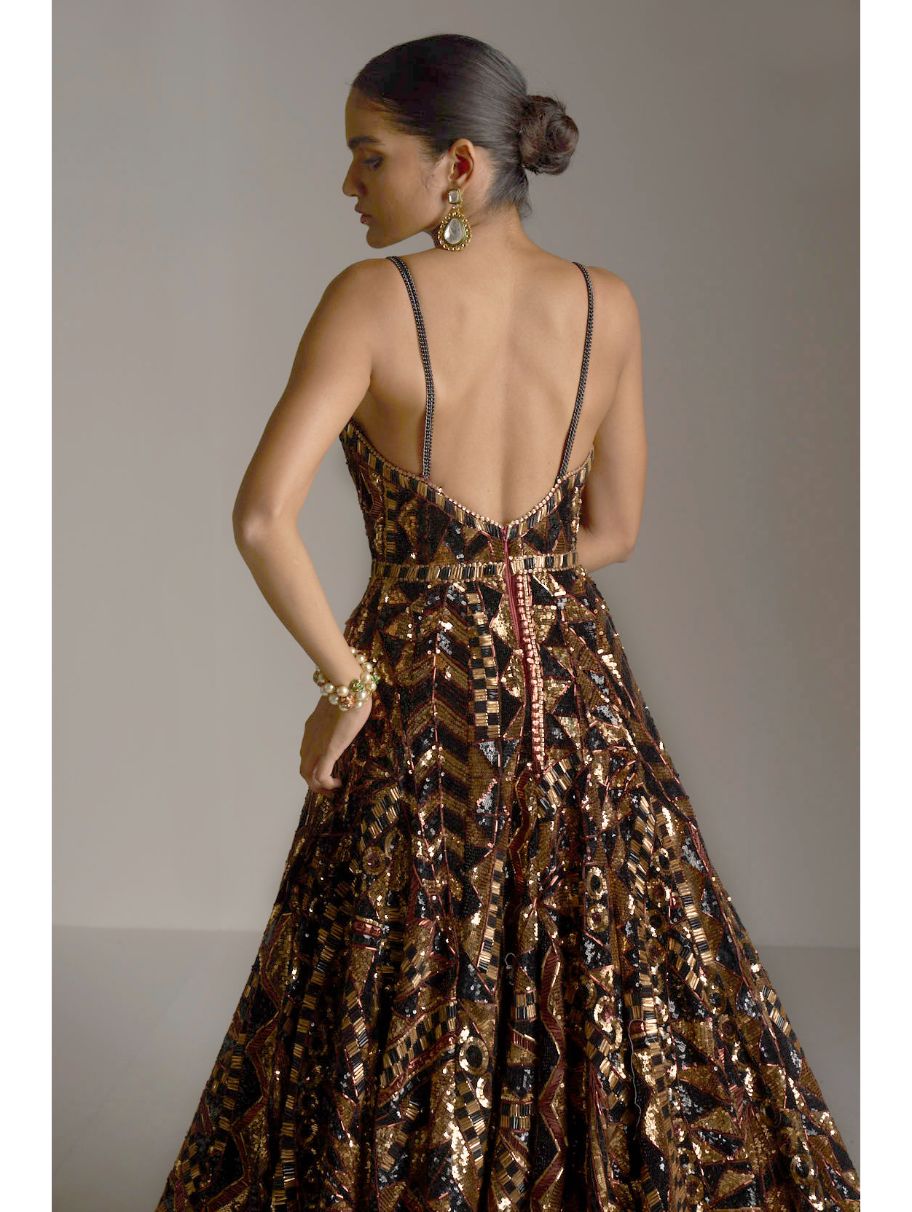 SEEMA GUJRAL – Bronze Sequin Gown – Nikaza Asian Couture