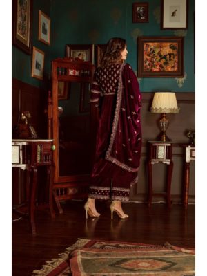 Priyanka Jain - Wine Embroidered Velvet Suit Set - Image 3