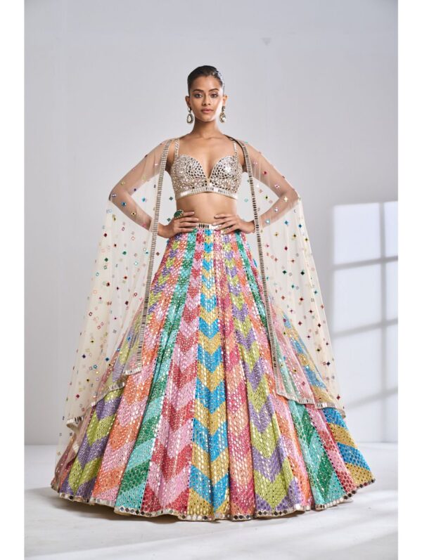 SEEMA GUJRAL – Multi-Coloured Mirror Work Lehenga Set