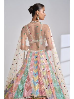 SEEMA GUJRAL – Multi-Coloured Mirror Work Lehenga Set - Image 3