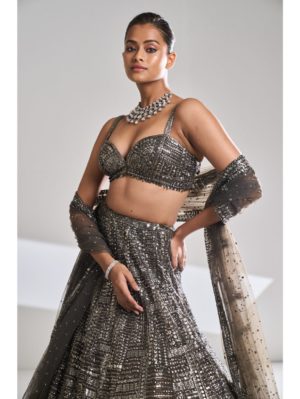 SEEMA GUJRAL – Metallic Sequin Lehenga Set - Image 6