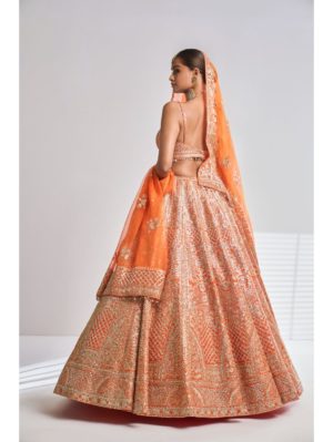 SEEMA GUJRAL – Orange Gota Patti Lehenga Set - Image 4